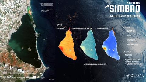 Remote Sensing Earth Observations SIMBAD project incubated by ESA BIC. In the image, maps are shown for Water Quality monitoring of the region of Mar Menor (Spain)