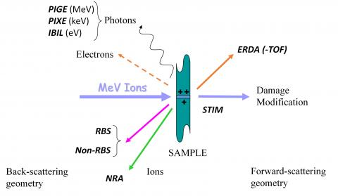 Irradiated sample with an ion beam which, in turn, emits radiation in function of the energy of this incident beam. The emitted radiation will be collected and analyzed depending on the technique of interest