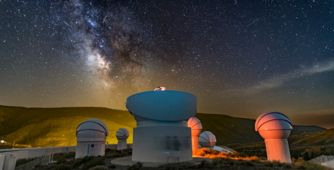 Night-time view of the dome network of Galáctica, a centre for Astronomy Education and Outreach (Credit: Galáctica)