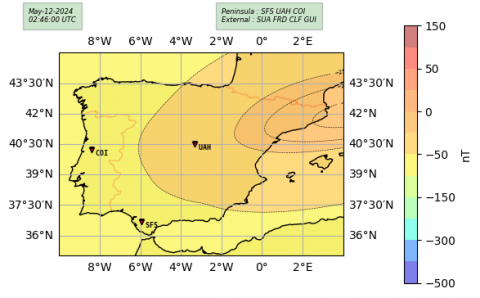 Geomagnetic disturbance map of the Iberian Peninsula during a geomagnetic storm 